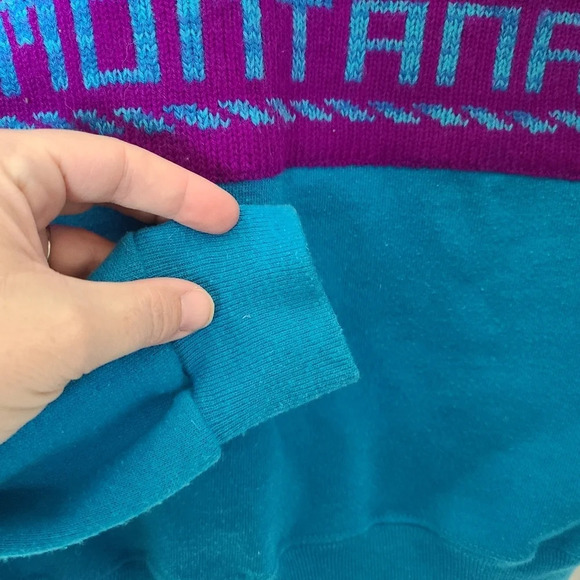 Vintage Hanes size Medium Knit collar fair isle sweatshirt Montana Blue Purple - Picture 8 of 8